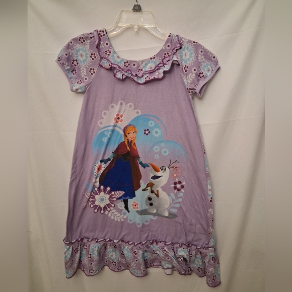 Purple Frozen Nightgown with Anna and Olaf Pajama Dress Size 9-10. - Picture 1 of 5